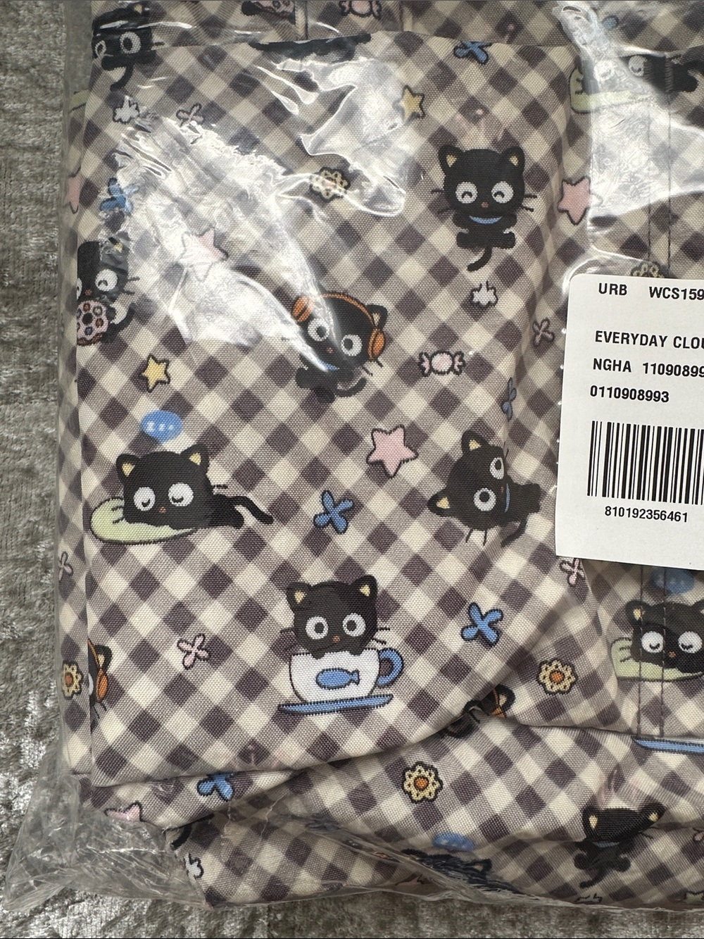 Baggu Everyday Cloud Bag - Chococat Grey Gingham NWT - Picture 3 of 8